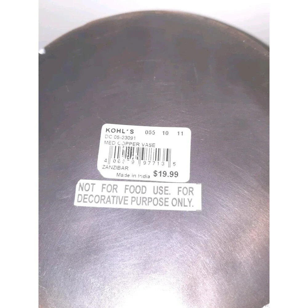 Kohl’s 10” Copper Metal Vase – Rustic Decor – Slight Dent on Rim (See Images)